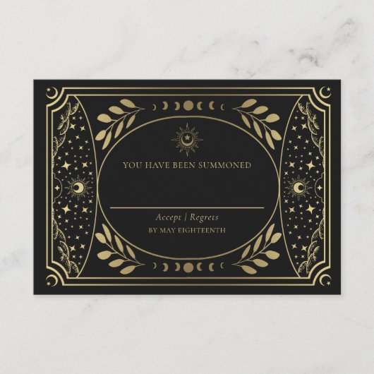 Gold Elegante Tarot Card Wedding RSVP Begleitkarte (Vorderseite)