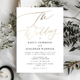 Gold Elegante traditionelle kalligraphische Hochze Einladung