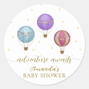 Gold Elegante Vintage Heißluftballon Babydusche Runder Aufkleber