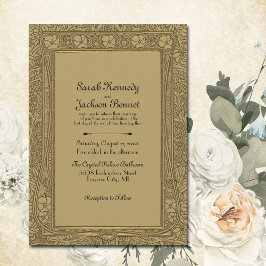 Gold Elegante Vintage Jugendstil-Hochzeit Einladung