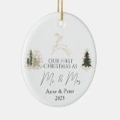 Gold Elegante Wasserfarbe Verheiratet Weihnachten Keramik Ornament (Rechts)