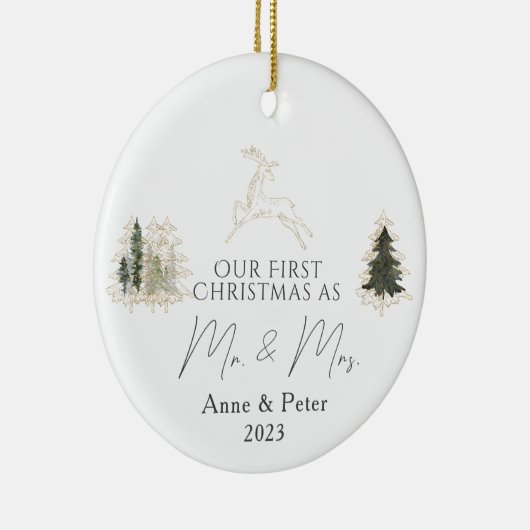 Gold Elegante Wasserfarbe Verheiratet Weihnachten Keramik Ornament (Rechts)