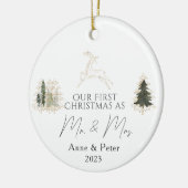 Gold Elegante Wasserfarbe Verheiratet Weihnachten Keramik Ornament (Links)