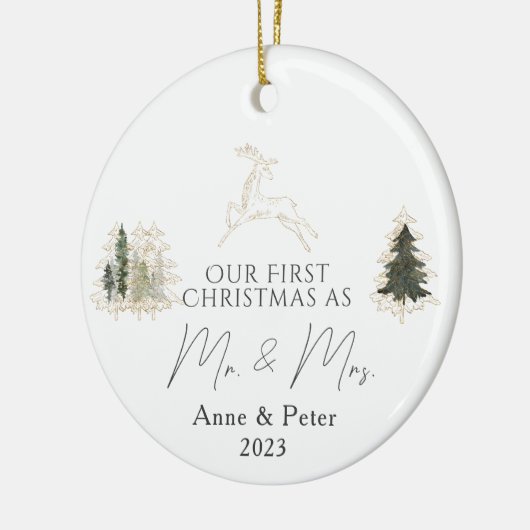 Gold Elegante Wasserfarbe Verheiratet Weihnachten Keramik Ornament (Links)