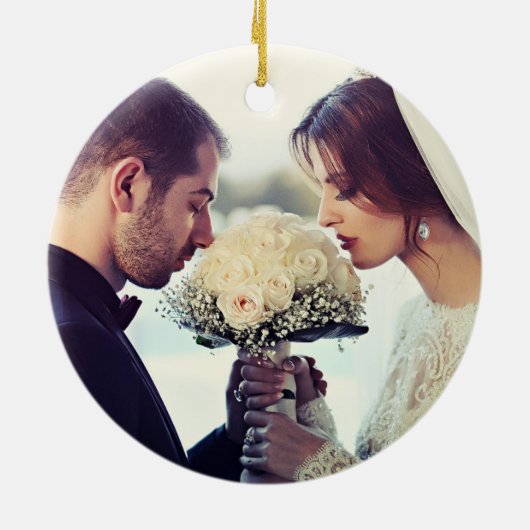 Gold Elegante Wasserfarbe Verheiratet Weihnachten Keramik Ornament (Hinten)