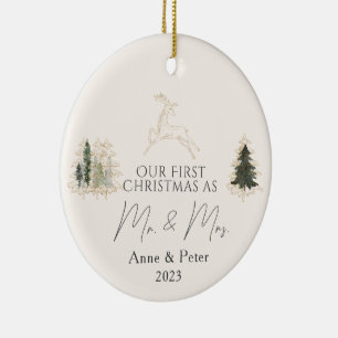 Gold Elegante Wasserfarbe Verheiratet Weihnachten Keramik Ornament