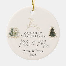 Gold Elegante Wasserfarbe Verheiratet Weihnachten Keramik Ornament