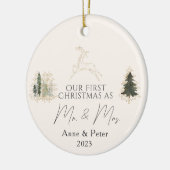 Gold Elegante Wasserfarbe Verheiratet Weihnachten Keramik Ornament (Links)