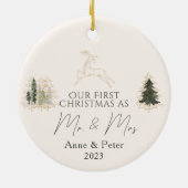 Gold Elegante Wasserfarbe Verheiratet Weihnachten Keramik Ornament (Hinten)