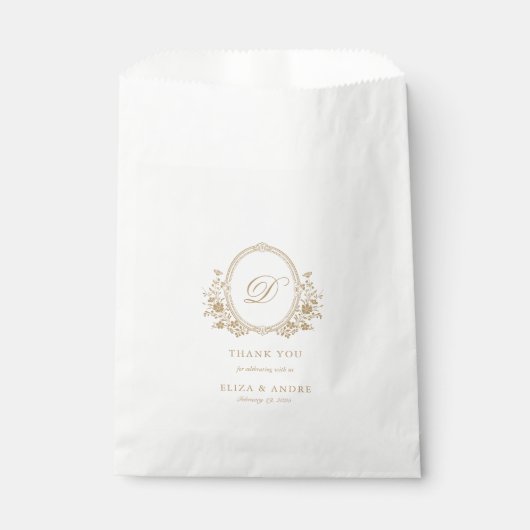 Gold Elegante Wedding Monogram Fevor Bag Geschenktütchen (Vorderseite)