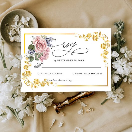 Gold Elegante Wedding RSVP Card Karte