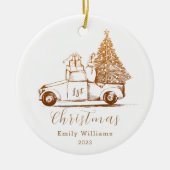 Gold Elegante Weihnachtsbaum Baby's First Christma Keramik Ornament (Vorne)
