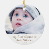 Gold Elegante Weihnachtsbaum Baby's First Christma Keramik Ornament (Hinten)