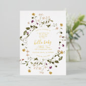 Gold Elegante Wildblume Pampas Floral Baby Dusche Folieneinladung (Stehend vorne)