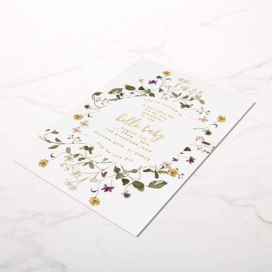 Gold Elegante Wildblume Pampas Floral Baby Dusche Folieneinladung (Gedreht)