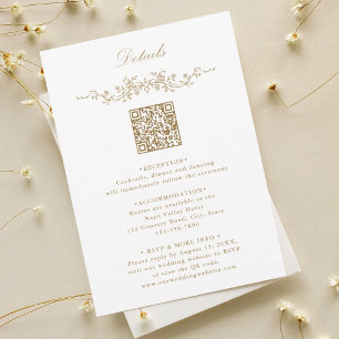 Gold Eleganter Blumengrenzencode - Hochzeitsdetail Begleitkarte