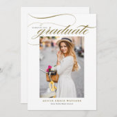 Gold Eleganter Calligraphy Foto Abschluss Einladung (Vorne/Hinten)