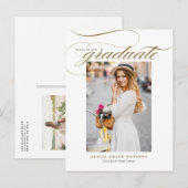 Gold Eleganter Calligraphy Foto Abschluss Einladungspostkarte (Vorne/Hinten)