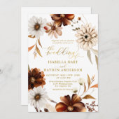 Gold Eleganter Fall Boho Terracotta Neutrale Hochz Einladung (Vorne/Hinten)