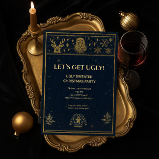 Gold Eleganter Hässlicher Weihnachtspulover-Weihna Einladung
