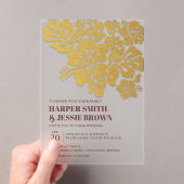 Gold - Eleganter Hibiskus Beach Wedding Acryleinladungen (Insitu (Handheld))