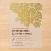 Gold - Eleganter Hibiskus Beach Wedding Acryleinladungen (Vorderseite)
