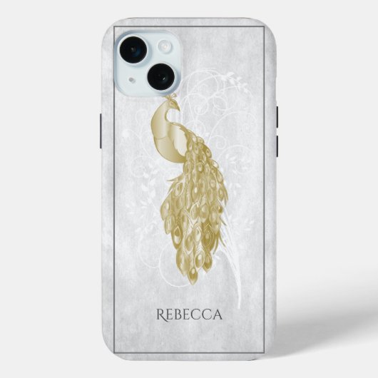 Gold Eleganter Pfau Personalisiert Case-Mate iPhone Hülle (Rückseite)