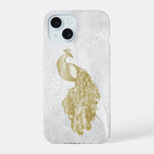 Gold Eleganter Pfau Personalisiert iPhone 15 Hülle