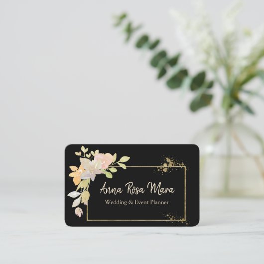 ** Gold Eleganter rosa Lavendel Wasserfarben Visitenkarte (Stehend Vorderseite)