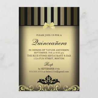 Gold Eleganter Stripe Quinceñera Party Einladung