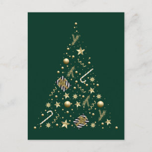 Gold Eleganter Weihnachtsbaum über Smaragdgrüne We Postkarte