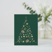 Gold Eleganter Weihnachtsbaum über Smaragdgrüne We Postkarte (Stehend Vorderseite)