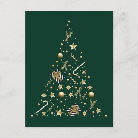 Gold Eleganter Weihnachtsbaum über Smaragdgrüne We Postkarte (Vorderseite)
