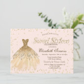 Gold Elegantes Dress Diamonds Creme Sweet 16 Einladung (Stehend Vorderseite)