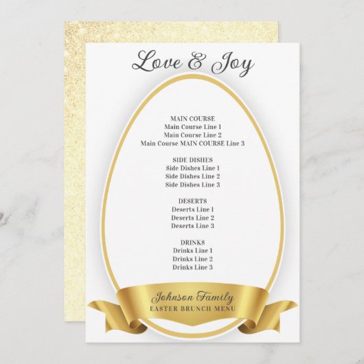 Gold Elegantes einfaches Ostereier Brunch Dinner Menükarte (Vorne/Hinten)