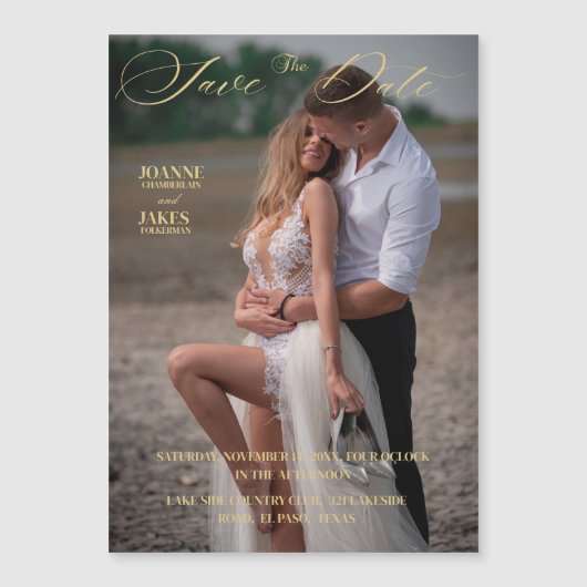 Gold Elegantes Foto Save the Date Magneteinladung (Vorderseite)