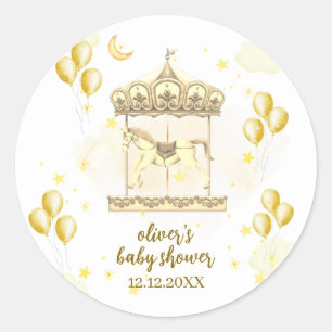 Gold Elegantes Magisches Karussell-Baby-Shower Runder Aufkleber