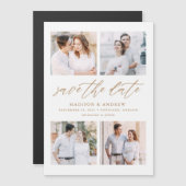 Gold Elegantes Script 4 FotoCollage Save the Date Magneteinladung (Vorne/Hinten)