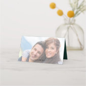 Gold Elegantes Skript und Foto | Grüne Hochzeit Platzkarte (Rückseite)