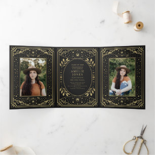 Gold Elegantes Tarot Foto Graduation Party Dreifach Gefaltete Einladung