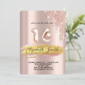 Gold Eleganz, Rose Gold 16 . Geburtstag Invitati Einladung (Stehend Vorderseite)
