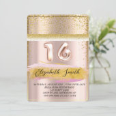 Gold Eleganz, Rose Gold 16 . Geburtstag Invitati Einladung (Stehend Vorderseite)