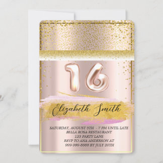 Gold Eleganz, Rose Gold 16 . Geburtstag Invitati Einladung