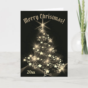 Gold Eleganz strahlende Sterne am Weihnachtsbaum Feiertagskarte