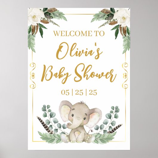 Gold Elephant Baby Shower Poster (Vorne)