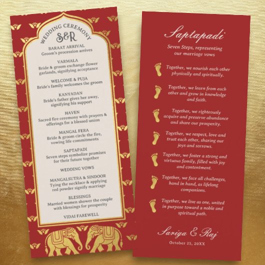 Gold Elephant Indian & Hindu Wedding Program Card Programm