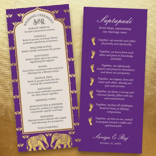 Gold Elephant Indian & Hindu Wedding Program Card Programm