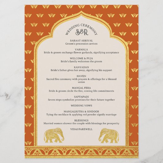 Gold Elephant Indian & Hindu Wedding Program Card Programm (Vorderseite)