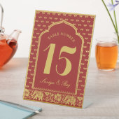 Gold Elephant & Lotus Blume Hochzeit Tischnummer Sockelschild (In Situ)