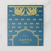 Gold Elephant & Lotus Blume Hochzeitsname Platzkarte (Außenseite Aufgefaltet)